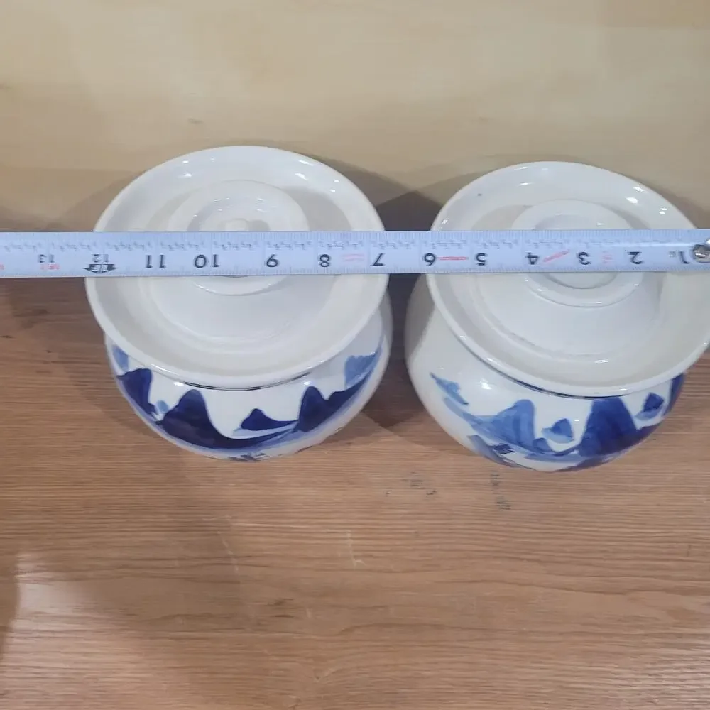 2 Vtg Chinese Blue White Dragon Chinoiserie Jar Vase Peoples Republic of China